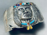 Most Detailed Vintage Native American Navajo Chief Sterling Silver Turquoise Bracelet-Nativo Arts