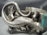 Fantastic Navajo 8 Turquoise Sterling Silver Gekkos Bracelet Native American-Nativo Arts