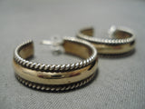 Striking Navajo Native American Good Hoop Sterling Silver Earrings-Nativo Arts