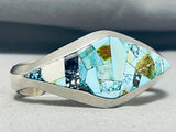 Thick And Heavy Native American Navajo Turquoise Inlay Sterling Silver Bracelet-Nativo Arts