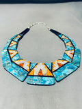 Native American Gasp! Intricate Santo Domingo Turquoise Shell Coral Sterling Silver Necklace-Nativo Arts