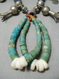 Museum Vintage Native American Navajo Turquoise Jacla Sterling Silver Squash Blossom Necklace-Nativo Arts