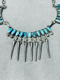 Impressive Vintage Native American Zuni Turquoise Sterling Silver Necklace Signed-Nativo Arts