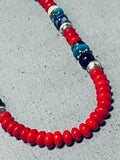 Authentic Singer Coral Native American Navajo Turquoise Sterling Silver Necklace-Nativo Arts