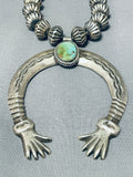 One Of The Best Native American Navajo Hand Wrought Sterling Silver Royston Turquoise Necklace-Nativo Arts