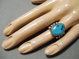 Thick And Heavy!! Vintage Native American Navajo Deep Blue Turquoise Sterling Silver Ring-Nativo Arts