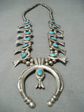 Superior Vintage Native American Navajo Morenci Turquoise Sterling Silver Squashblossom Necklace-Nativo Arts