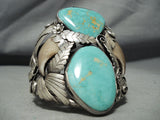 HUGE BEAR CLAW Vintage Native American Navajo Royston Turquoise Sterling Silver Bracelet-Nativo Arts