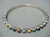 Colorful Native American Navajo Turquoise Coral Sterling Silver Bangle Bracelet-Nativo Arts