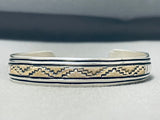 Dazzling Native American Navajo Signed 14k Gold Sterling Silver Rug Designs Bracelet-Nativo Arts