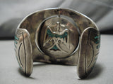 Rotating Medallion Vintage Native American Navajo Wide Sterling Silver Turquoise Bracelet-Nativo Arts