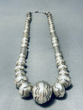 Outstanding Vintage Native American Navajo Sterling Silver Large Pillow Bead Necklace-Nativo Arts