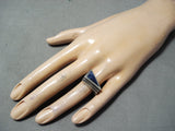 Expressive Vintage Navajo Denim Lapis Sterling Silver Ring Native American Old-Nativo Arts