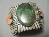 One Of The Best Vintage Native American Navajo Green Turquoise Heart Sterling Silver Bracelet-Nativo Arts