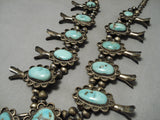 Huge Vintage Native American Navajo Turquoise Sterling Silver Squash Blossom Necklace Old-Nativo Arts