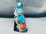 4 Story Tall Vintage Native American Navajo Turquoise Sterling Silver Leaf Ring-Nativo Arts