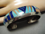 Thicker And Sturdy!! Vintage Native American Navajo Turquoise Inlay Sterling Silver Bracelet-Nativo Arts