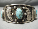 Special Vintage Native American Navajo Spiderweb Turquoise Sterling Silver Hinged Bracelet Old-Nativo Arts