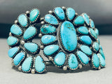 Awesome Vintage Native American Navajo Kingman Turquoise Cluster Sterling Silver Huge Bracelet-Nativo Arts