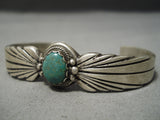 Flares Of Silver Vintage Native American Navajo Sterling Silver Green Turquoise Bracelet-Nativo Arts