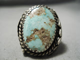 Large Navajo Green Turquoise Sterling Silver Ring Old Native American-Nativo Arts