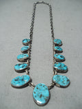 Dramatic Vintage Native American Navajo Kingman Turquoise Sterling Silver Necklace Old-Nativo Arts