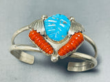 Astonishing Native American Zuni Kingman Turquoise And Coral Sterling Silver Bracelet-Nativo Arts