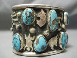 Colossal Native American Navajo Ancient Petroglyph Turquoise Sterling Silver Bracelet-Nativo Arts