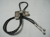 Important Vintage Native American Zuni Horse Turquoise Inlay Sterling Silver Bolo Tie Old-Nativo Arts