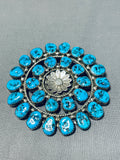 Gorgeous Vintage Native American Navajo Turquoise Cluster Sterling Silver Large Pin-Nativo Arts