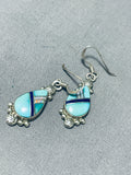 Exquisite Vintage Native American Navajo Turquoise Sterling Silver Earrings Signed-Nativo Arts