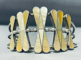 Native American One Of Most Unique Vintage Navajo Yellow Shell Inlay Sterling Silver Bracelet-Nativo Arts