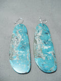Huge Slab Turquoise Native American Sterling Silver Earrings-Nativo Arts