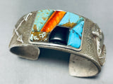 One Of Most Unique Ever Vintage Native American Navajo Nturquoise Inlay Sterling Silver Bracelet-Nativo Arts