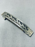 Wonderful Native American Navajo Handcarved Sterling Silver Waves Barrette-Nativo Arts