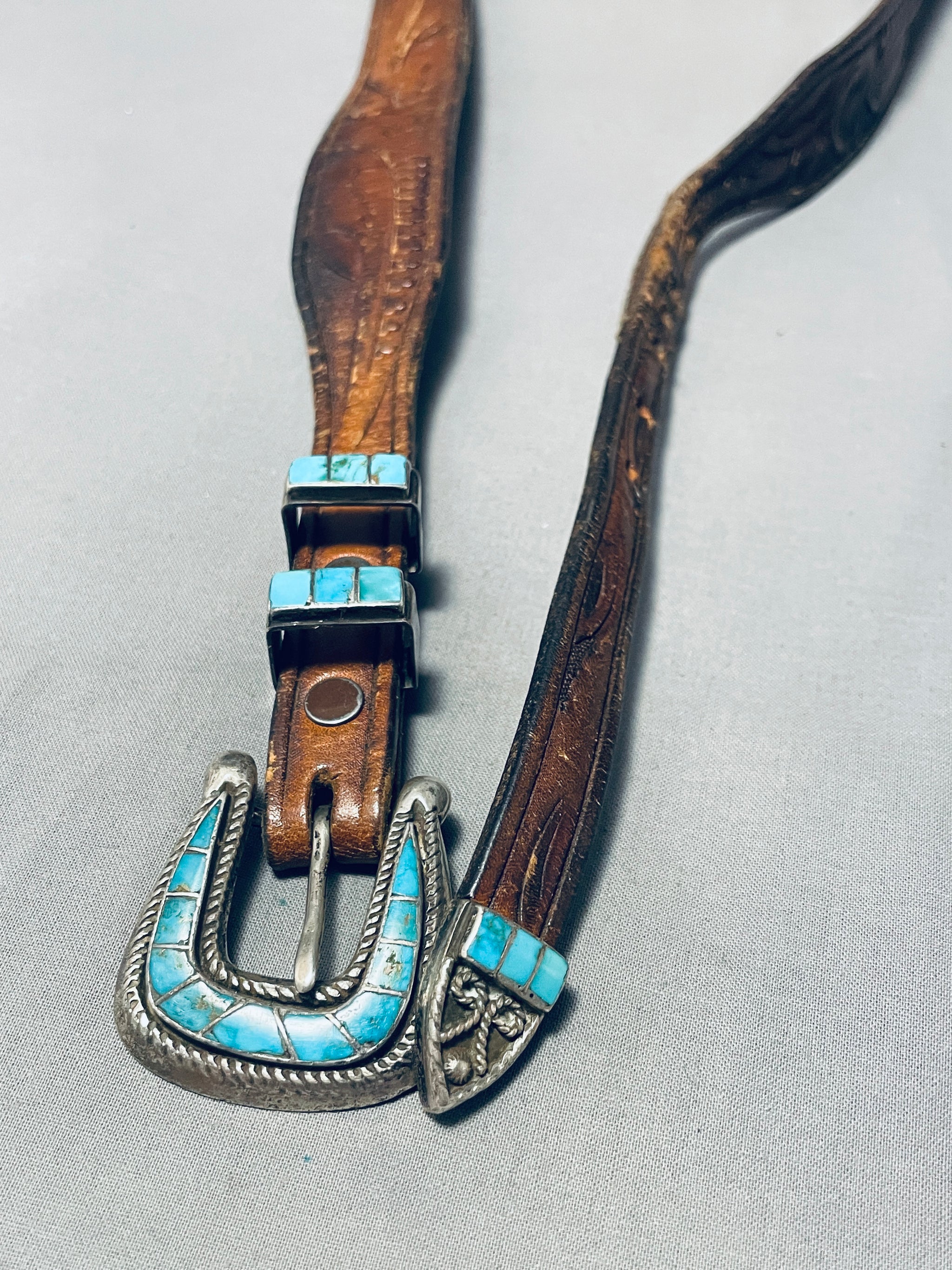 Native American Museum Vintage Zuni Turquoise Inlay Sterling