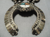 Superior Vintage Native American Navajo Inlay Turquoise Sterling Silver Squash Blossom Necklace-Nativo Arts