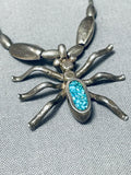 Very Unique Vintage Native American Navajo Spider Turquoise Inlay Sterling Silver Necklace-Nativo Arts