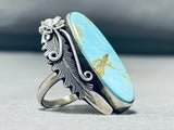 Precise Detail Native American Navajo Turquoise Sterling Silver Leaf Ring-Nativo Arts