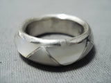 Marvelous Vintage Native American Navajo Mother Of Pearl Inlay Sterling Silver Ring-Nativo Arts