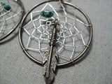 Amazing Native American Navajo Turquoise Sterling Silver Dream Catcher Earrings-Nativo Arts