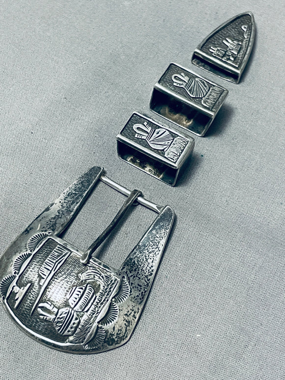 Important Best Vintage Randy Shorty Native American Navajo Sterling Silver Buckle Set-Nativo Arts