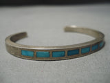 Thicker Vintage Navajo Turquoise Inlay Native American Sterling Silver Bracelet-Nativo Arts