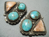 Dazzling Vintage Native American Navajo Turquoise Sterling Silver Shell Earrings-Nativo Arts