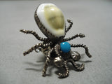 Museum Quality Vintage Native American Navajo Bug Turquoise Shell Sterling Silver Pin Old-Nativo Arts