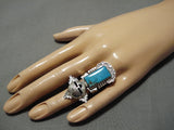 Fabulous Detailed Native American Navajo 3d Kachina Turquoise Sterling Silver Ring-Nativo Arts