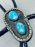 Incredible Vintage Native American Navajo Blue Gem Turquoise Sterling Silver Bolo Tie-Nativo Arts