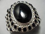 Biggest Best Vintage Native American Navajo Onyx Sterling Silver Bracelet Cuff Old-Nativo Arts