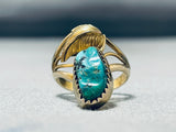 Unique Vintage Native American Navajo Kingman Turquoise Goldfill Ring-Nativo Arts