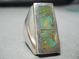 Outstanding Vintage Native American Navajo Royston Turquoise Inlay Sterling Silver Ring-Nativo Arts